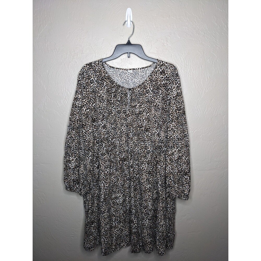 Old Navy Womens Plus XXL Brown White Black Leopard SoftWoven Keyhole Swing Dress